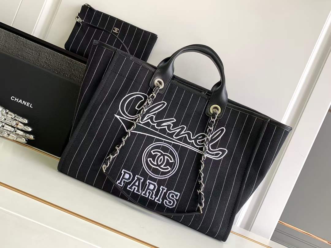 샤넬 23P CHANEL 스트라이프 도빌 라지 쇼핑백 50*30*22cm